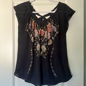 Lauren Conrad LC Grey Floral Print Top Size Medium